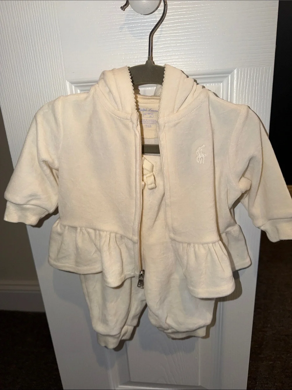 Ralph Lauren Cream Baby Girls Hoodie & Pants Matching Set